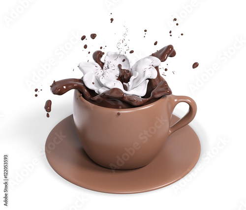 Cup chocolate with whipped cream, 3d rendering