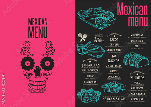 Menu mexican restaurant, template placemat.