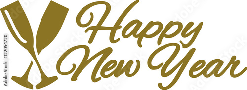 Happy new year with sparkling wine glasses