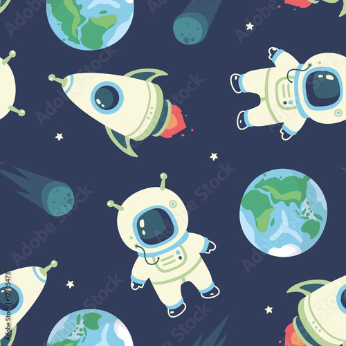 vector cosmonaut seamless pattern