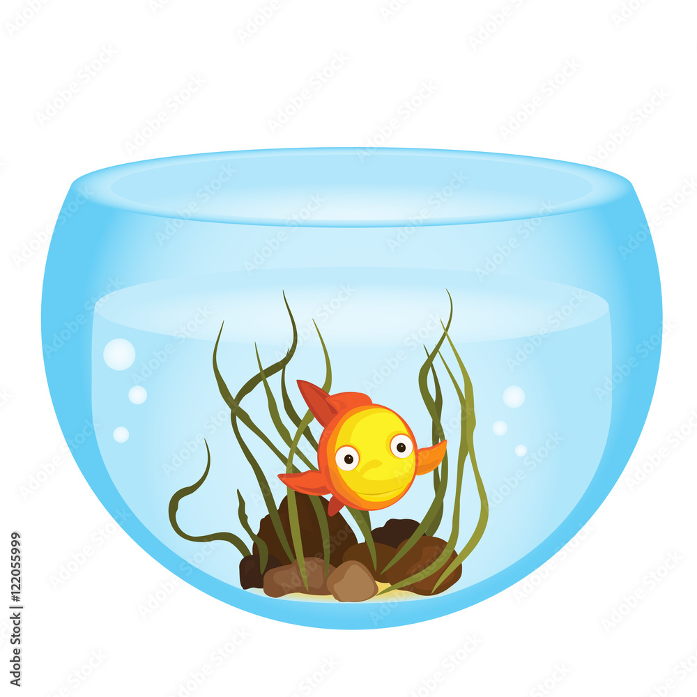 Cute cartoon goldfish in a bowl vector illustration. Stock Vector | Adobe  Stock