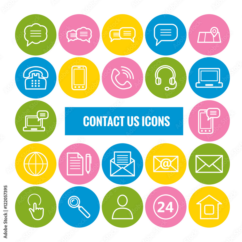 Collection of outline contact us icons. Thin icons for web, mobile apps, print design Collection of outline contact us icons. Thin icons for web, mobile apps, print design