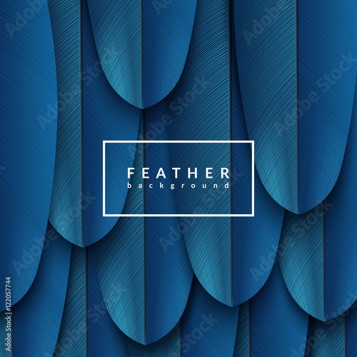 Blue feather background. Abstract dynamic composition. Eps10 vector feather illustration.