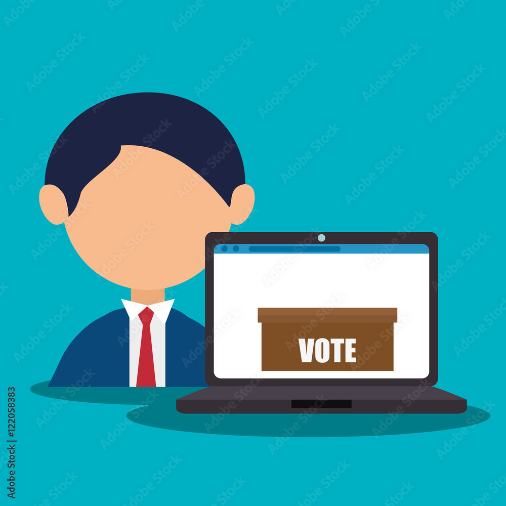 avatar man wearing suit and tie and laptop computer digital vote box. colorful design. vector illustration avatar man wearing suit and tie and laptop computer digital vote box. colorful design. vector illustration