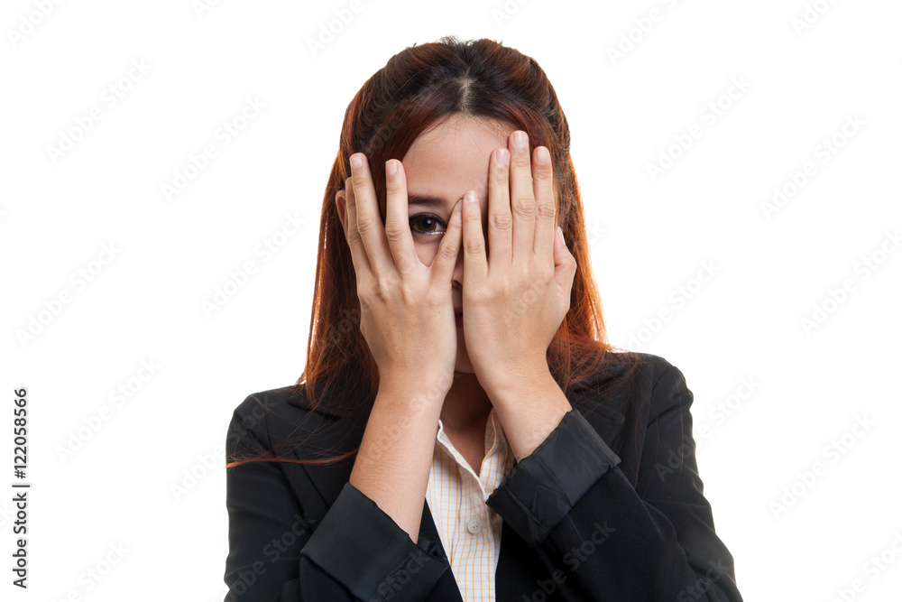 Beautiful young Asian woman peeking through fingers. Beautiful young Asian woman peeking through fingers.
