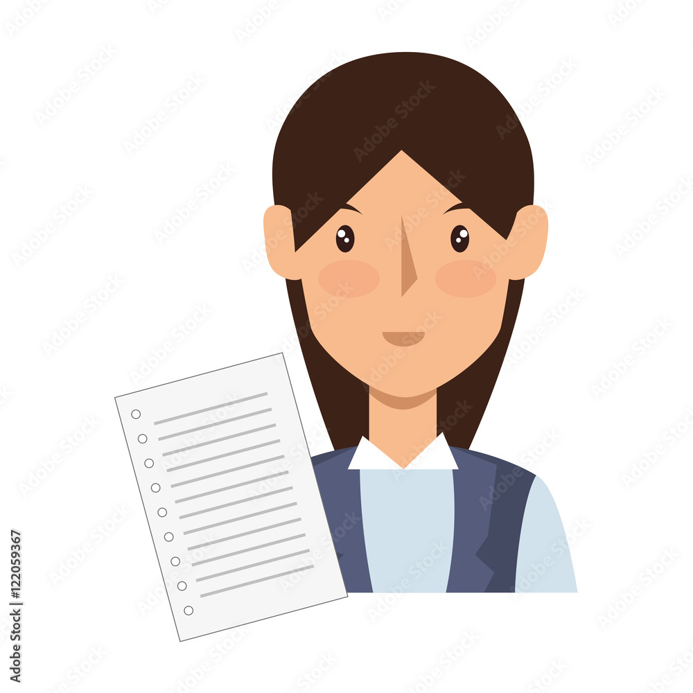 avatar business woman wearing suit and notebook icon. vector illustration