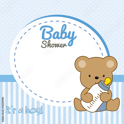 baby shower boy. Frame baby bear