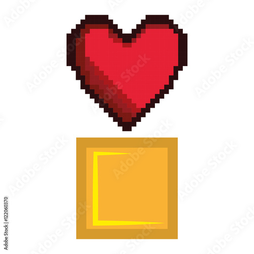 red heart and yellow block video game pixel figure icon. vector illustration