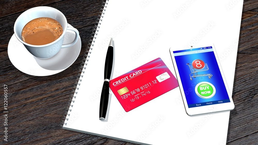 office table with Smart phone and credit Card mobile payment concept office table with Smart phone and credit Card mobile payment concept