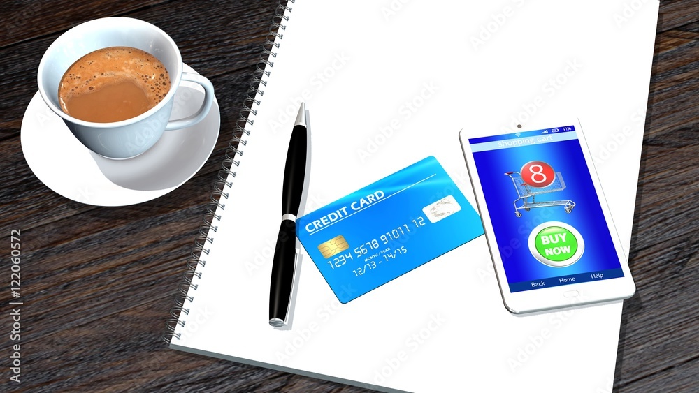 office table with Smart phone and credit Card mobile payment concept office table with Smart phone and credit Card mobile payment concept