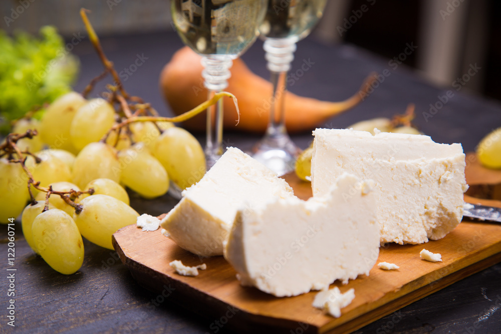 cheese with grape and wine