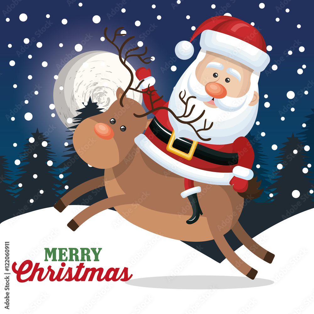 christmas card santa claus ridin deer landscape night vector illustration christmas card santa claus ridin deer landscape night vector illustration