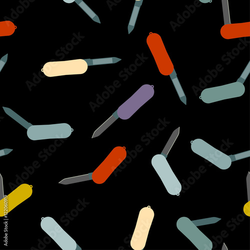 Seamless pattern with color pocket knifes