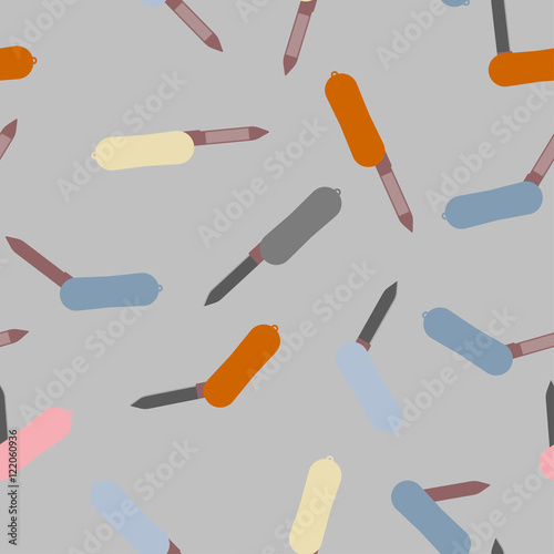 Seamless pattern with color pocket knifes