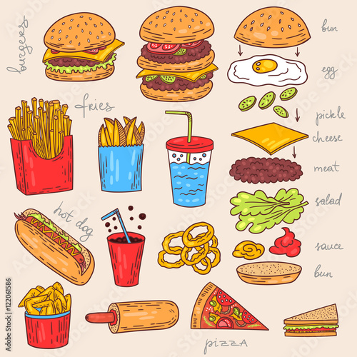 American burger food illustration collection