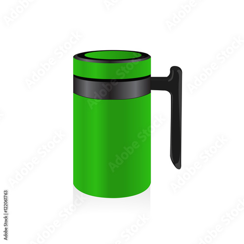 Vector light green color thermo mug, travel mug, thermos isolated on white background