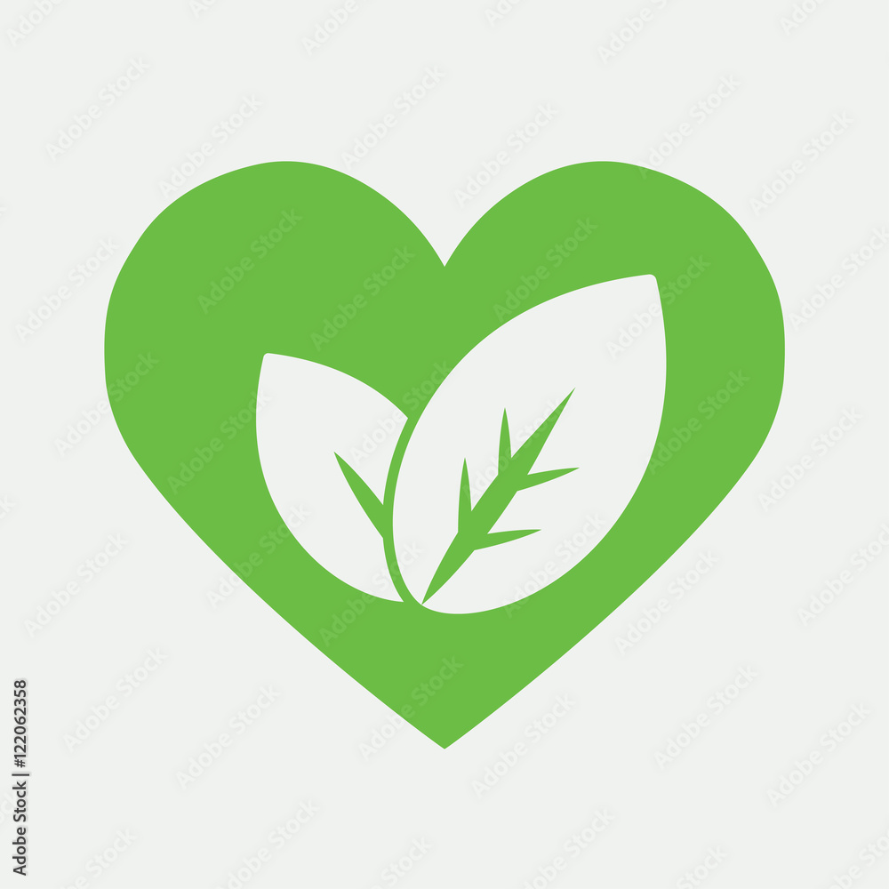 eco bio leaves in heart love green icon on white background eco bio leaves in heart love green icon on white background