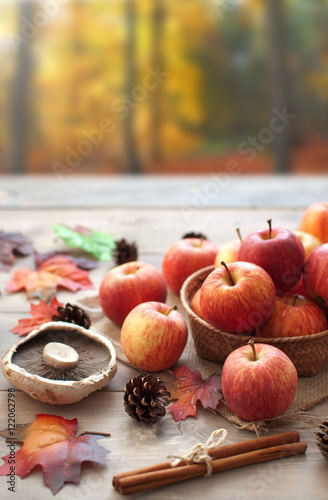 Autumn background apples an...