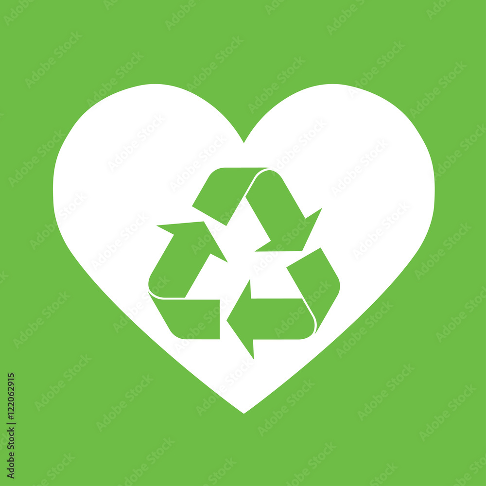 heart eco recicle nature bio white simple icon on green backgrou heart eco recicle nature bio white simple icon on green backgrou