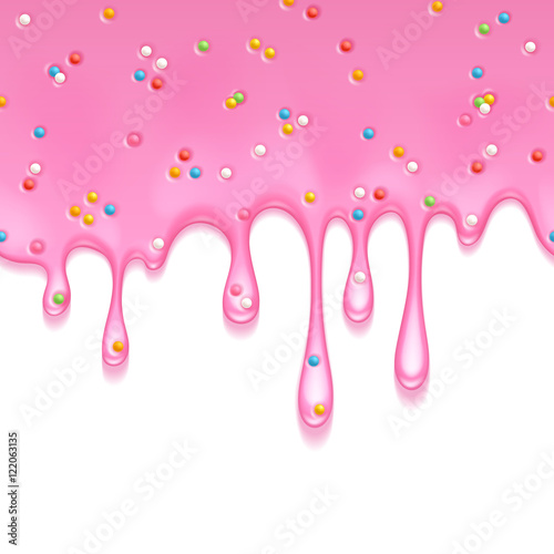 Pink frosting dripping background. Liquid flow.