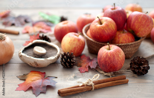 Autumn apples and leaves