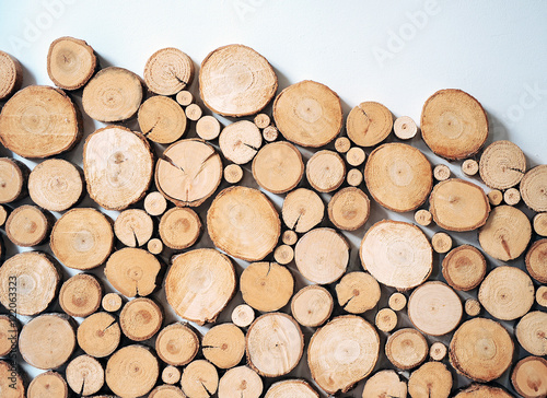 Wooden logs  details of interior decoration