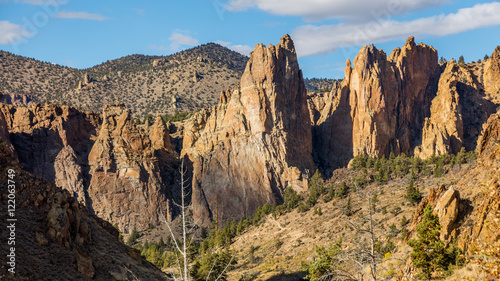 Beautiful landscape of yellow sharp cliffs. Smith Rock state park, Oregon