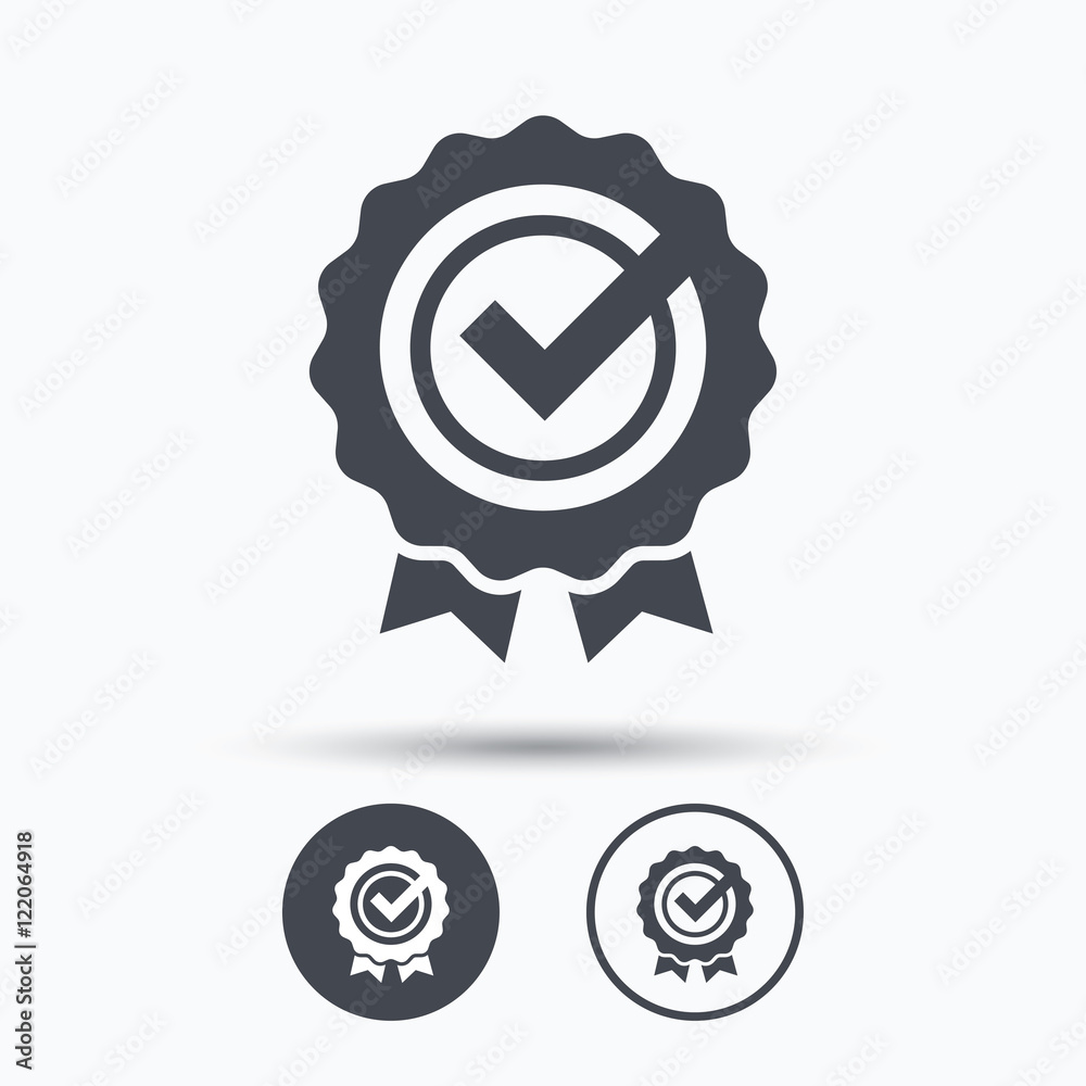 Award medal icon. Winner emblem with tick sign. Award medal icon. Winner emblem with tick sign.