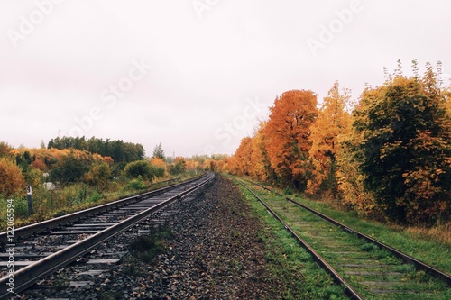 Railway landscape in autumn colors