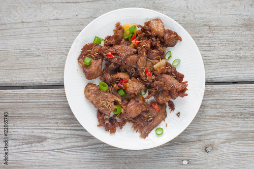 Spicy cumin lamb - traditional Uyghur dish  from Xinjiang region in China. 