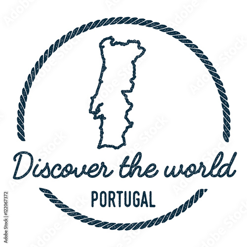 Portugal Map Outline. Vintage Discover the World Rubber Stamp with Portugal Map. Hipster Style Nautical Rubber Stamp, with Round Rope Border. Country Map Vector Illustration.
