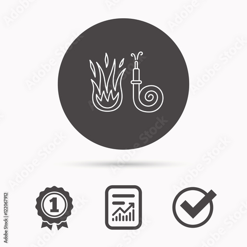 Fire hose reel icon. Firefighters station sign.