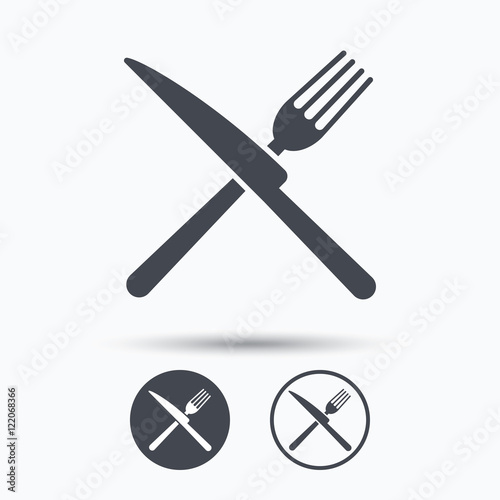 Fork and knife icons. Cutlery sign.