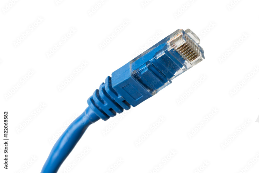 Blue twisted pair patch cord on white background isolated Blue twisted pair patch cord on white background isolated