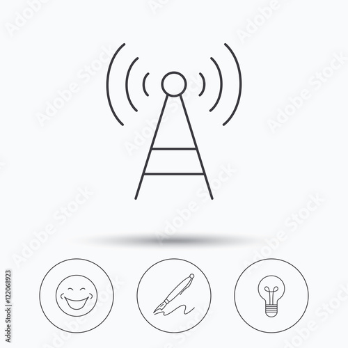 Pen, telecommunication and lightbulb icons.