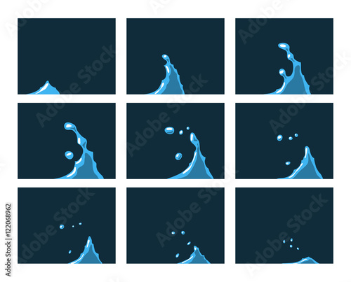 Shock waves on the shore. water splash. Clear water frames for flash animation in games, video and cartoon.