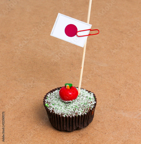 cupcake with flag of japan photo