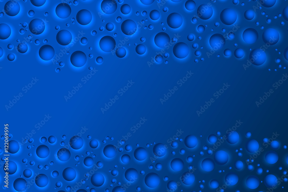 Wavy blue background. Flow of balls, bubbles. Space for text