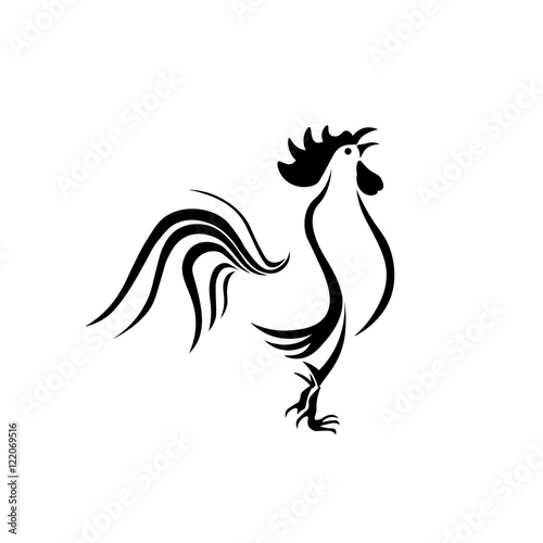 Black and white image of a rooster on a white background. 2017- year of the rooster. Tattoo. illustration © lily_studio