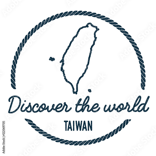 Taiwan, Republic Of China Map Outline.. Vintage Discover the World Rubber Stamp with Taiwan, Republic Of China Map.. Hipster Style Nautical Rubber Stamp, with Round Rope Border.