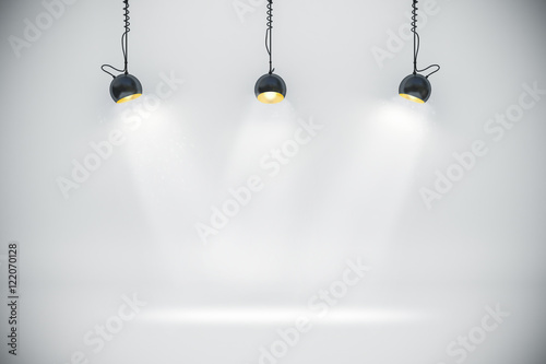 3d blank background setup with lighting lamps photo