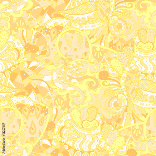 Tracery seamless calming pattern. Mehndi design. Ethnic colorful doodle texture. Curved doodling background. Vector. photo