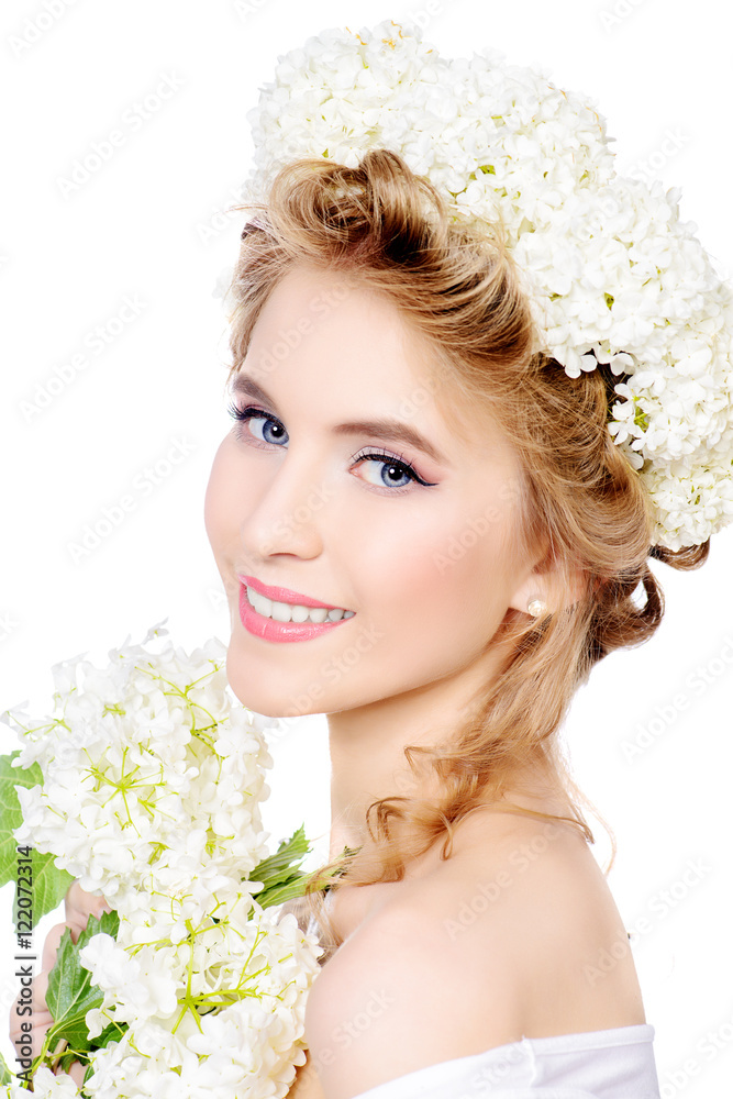girl with white flowers girl with white flowers