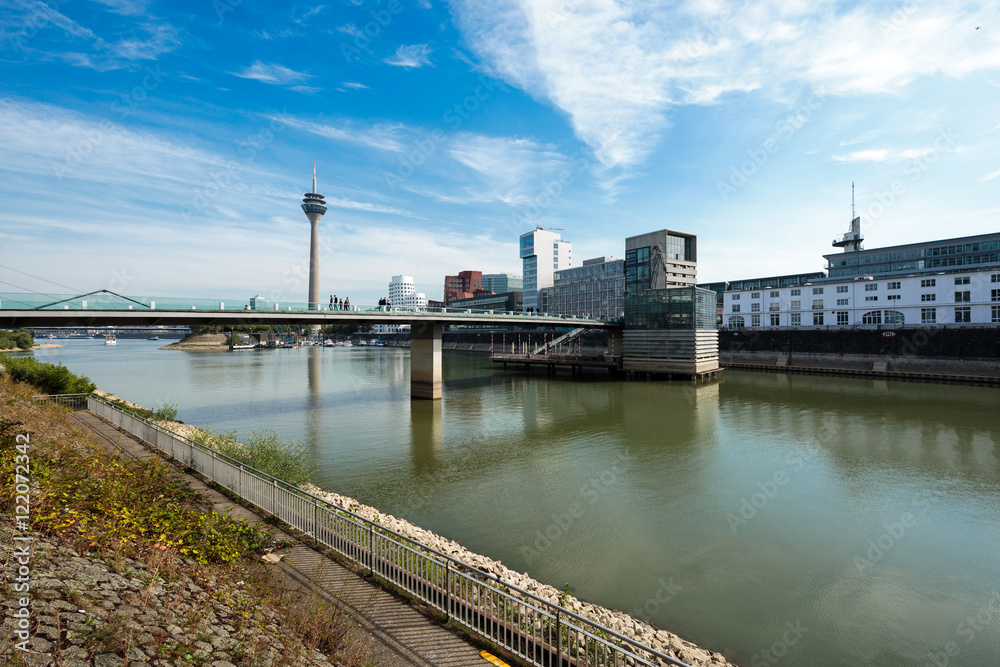 Fototapeta premium Crossing the Inner Harbor Bridge at Duesseldorf / Germany