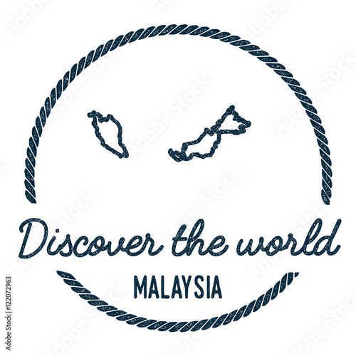 Malaysia Map Outline. Vintage Discover the World Rubber Stamp with Malaysia Map. Hipster Style Nautical Rubber Stamp, with Round Rope Border. Country Map Vector Illustration.