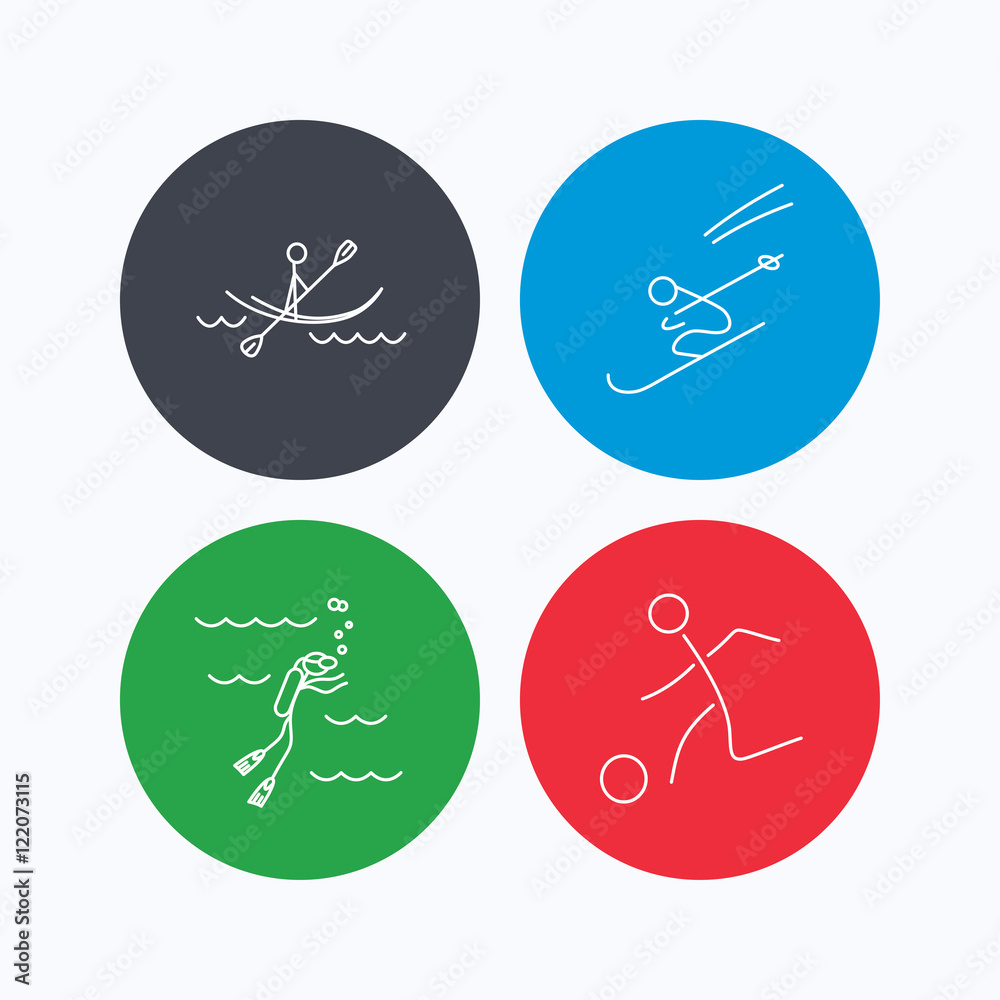 Diving, football and skiing icons. Diving, football and skiing icons.