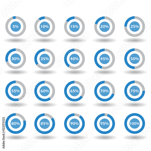icons template pie graph circle percentage blue chart 5 10 15 20 25 30 35 40 45 50 55 60 65 70 75 80 85 90 95 100 % set illustration round vector