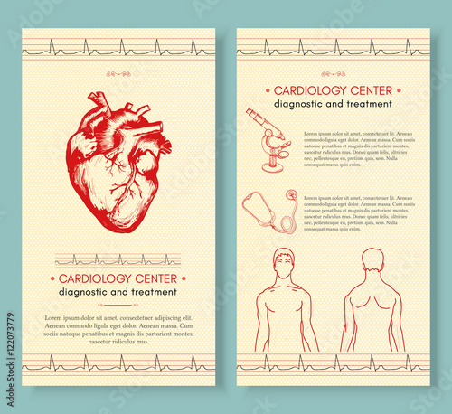 Cardiology medical cover design template. Human heart medical