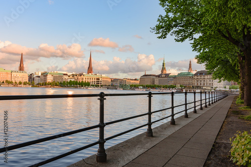 Panorama view at Inner Alster in Hamburg, Germany.