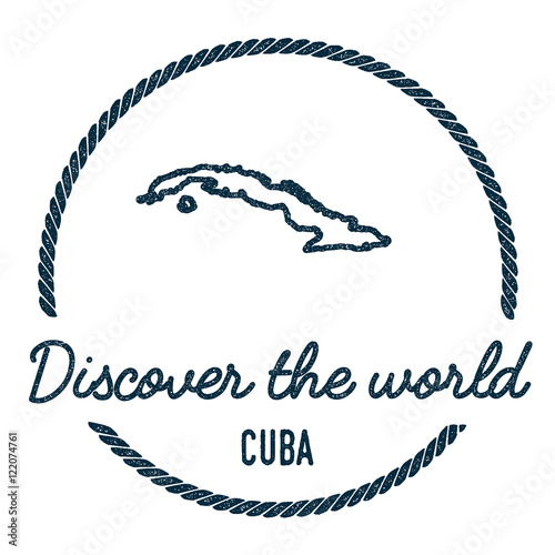 Cuba Map Outline. Vintage Discover the World Rubber Stamp with Cuba Map. Hipster Style Nautical Rubber Stamp, with Round Rope Border. Country Map Vector Illustration. photo